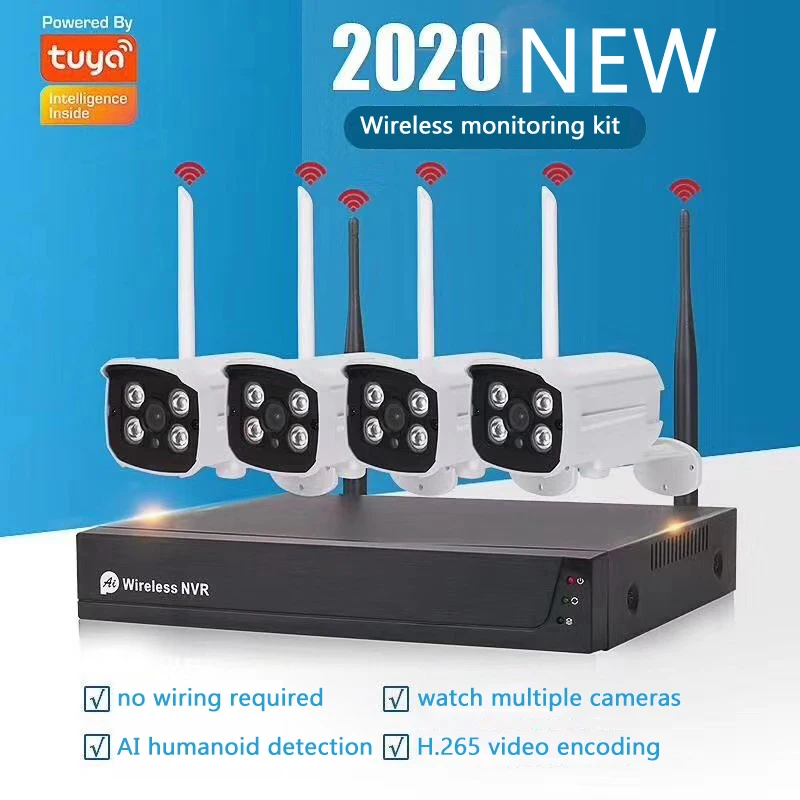 Tuya Smart Life 4CH система видеонаблюдения камера NVR комплект 1080P беспроводная WIFI