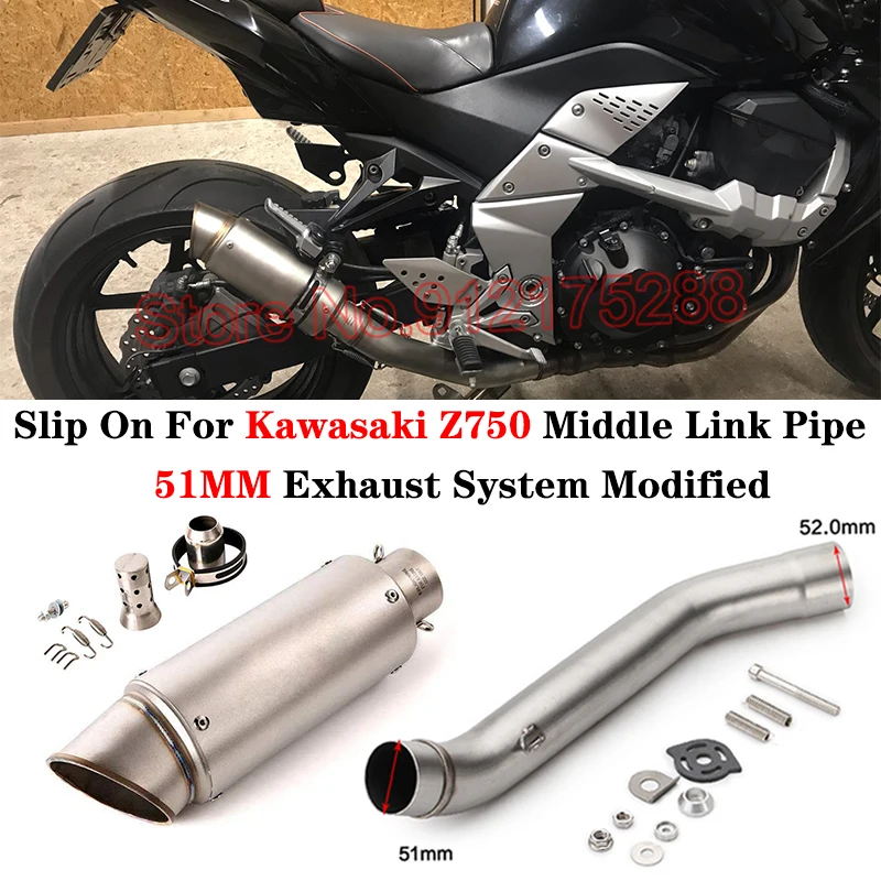 

For Kawasaki Z750 Z 750 Slip On Motorcycle Exhaust Pipe Inlet 51MM Modified Muffler Escape Moto Stainless Steel Middle Link Pipe