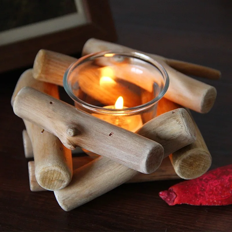 

1PC Natural Wooden Candle Holder Tealight Candlestick Festival Supply Christmas Wedding Candleholder Home Decor Ornament Gifts