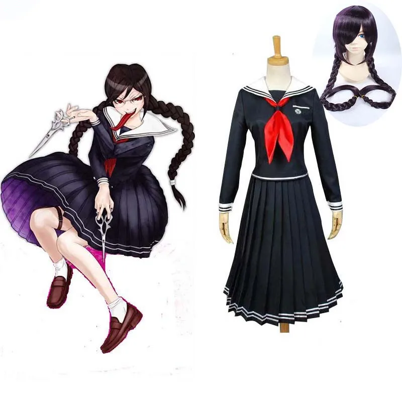 

2020 Game Danganronpa Cosplay Anime Dangan Ronpa 2 Costume Fukawa Touko JK School Uniforms Women Outfits Cosplay Costume and wig