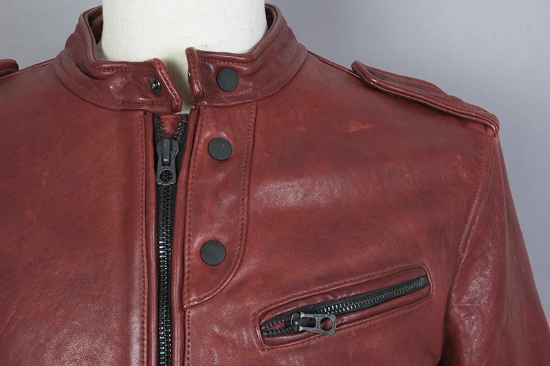 

Fashion Genuine 2021 Leaher Jacket Men Red Sheepskin Simple Stand Sollar Casual Clothing Vegetable Tanned Slim Leather Coat Male