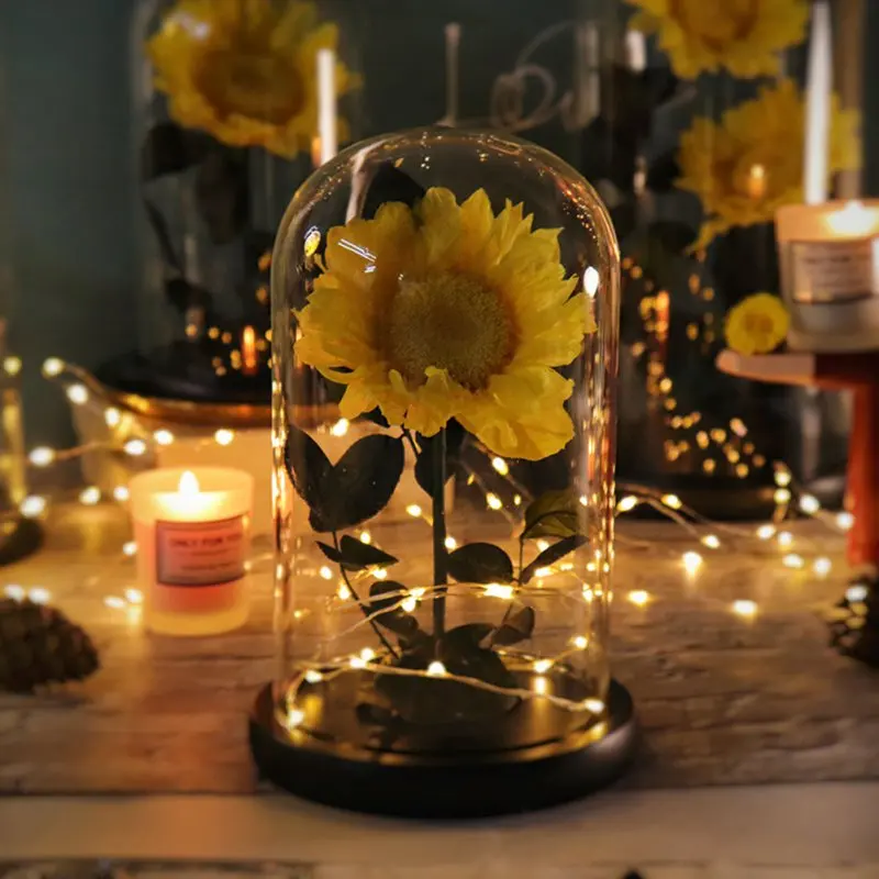 

Artificial Eternal Rose/Sunflower Beauty The Beast In A Glass Dome with Gift Box for Valentine's Day Mother's Day Birthday 2021