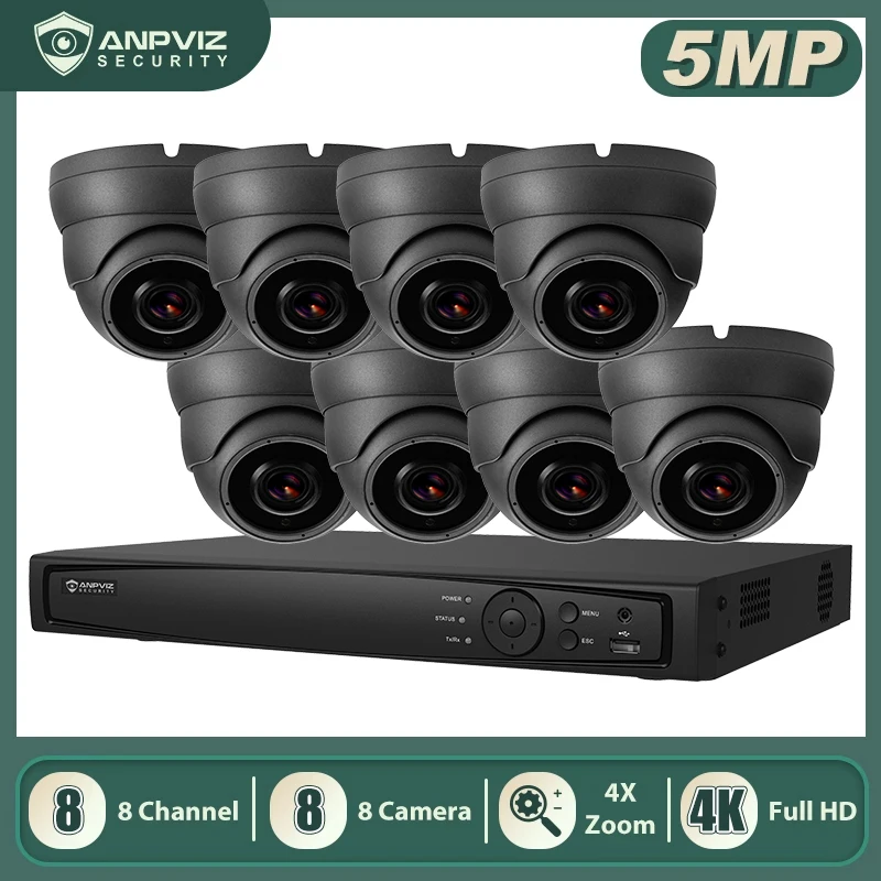 

IP-камера Anpviz, 8 каналов, 4K, NVR, 5 Мп, 4X POE, IP-камера для помещений и улицы, IP66, Hik-Connect IR, 30 м, H.265, P2P, ONVIF