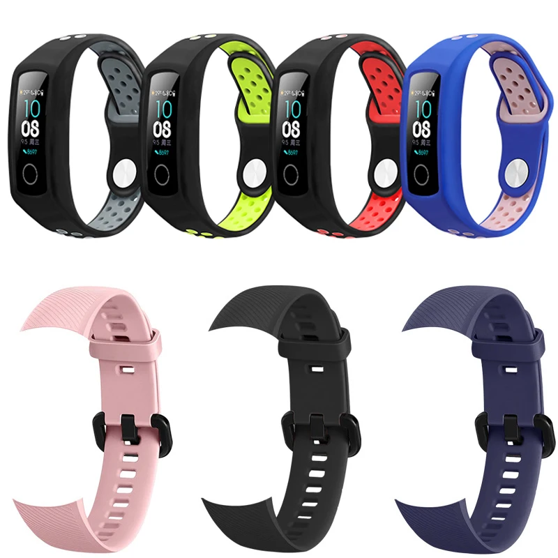 Два-Цвет мягкий силиконовый ремешок для honor band 4/5/3 спортивный ремешок пористый вентиляции Цветной браслет honor band 4 ремень