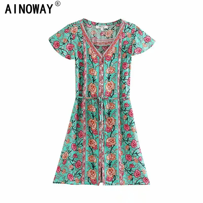 Винтажное шикарное женское однобортное пляжное платье с цветочным принтом