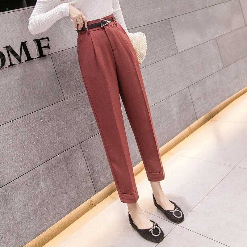 REALEFT Women's Elegant OL Style High Waist Women Harem Pant Sashes Work Business Trousers Casual Female Pants Mujer 2019 New | Женская