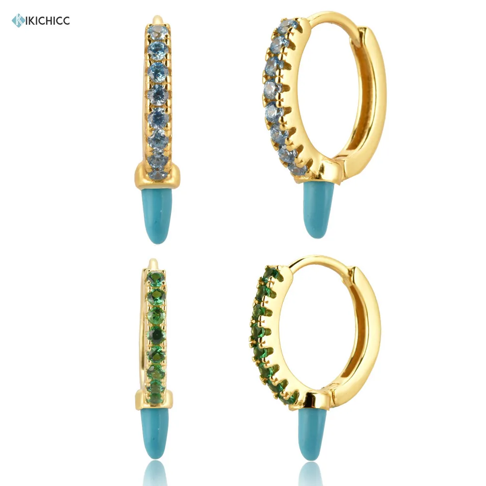 Kikichicc 100% Стерлинговое Серебро 925 пробы бирюзовый шип Huggies Серьга в виде кольца для