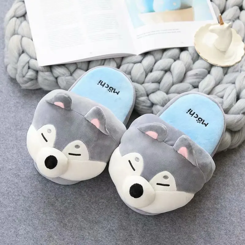 

2021 New Unisex Plush Slippers Funny Animal Home Women Slides Soft Cartoon Dog Couple Indoor Slides Warm Cotton Non-slip Shoes