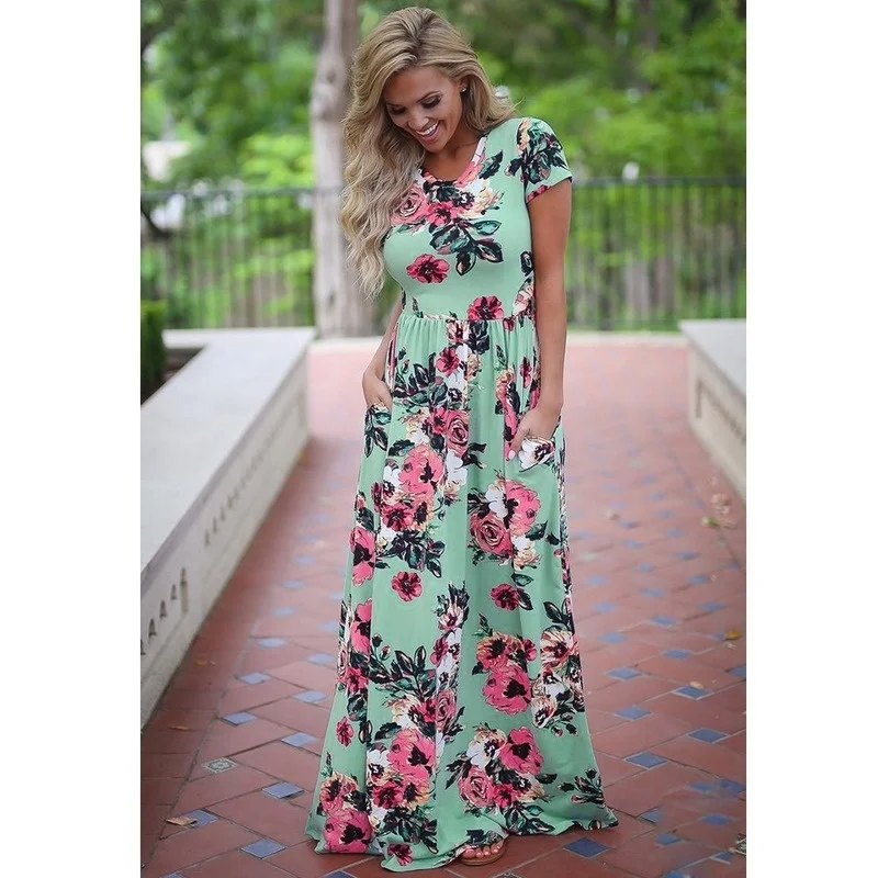 

Women's Printed Dress, bohemian short sleeved beach skirt, evening dress, size