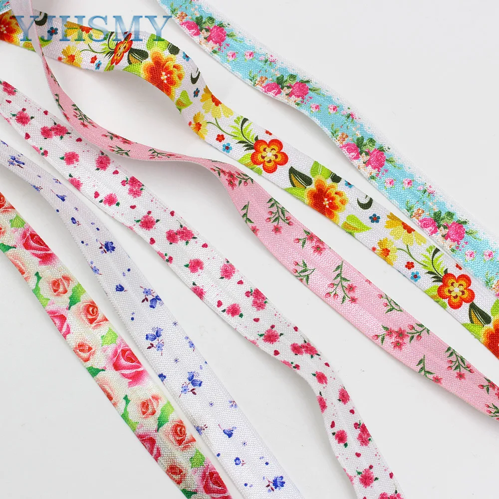 

E-20421-659 16mmFlowers printing Elastic Ribbon Printed, DIY handmade accessories, packaging decorative ribbon