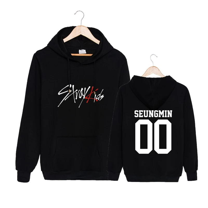 Straykids/модный детский пуловер с капюшоном, бархатный пуловер больших размеров для мужчин и женщин - Цвет: black1