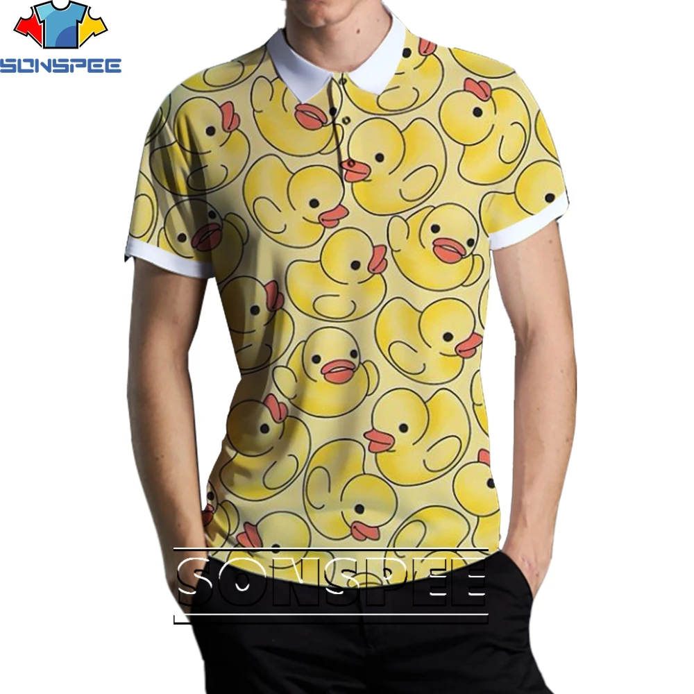 

SONSPEE Little Yellow Duck Cartoon Pattern Cute POLO Shirt 3D Printing Men Women’s Summer Man Harajuku Oversize Clothes Kids Top