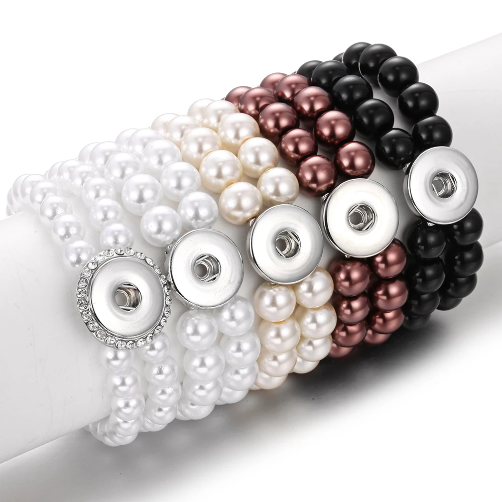 Snap Jewelry 18 мм Button браслет эластичный регулируемый ручной работы 0 имитация жемчуга