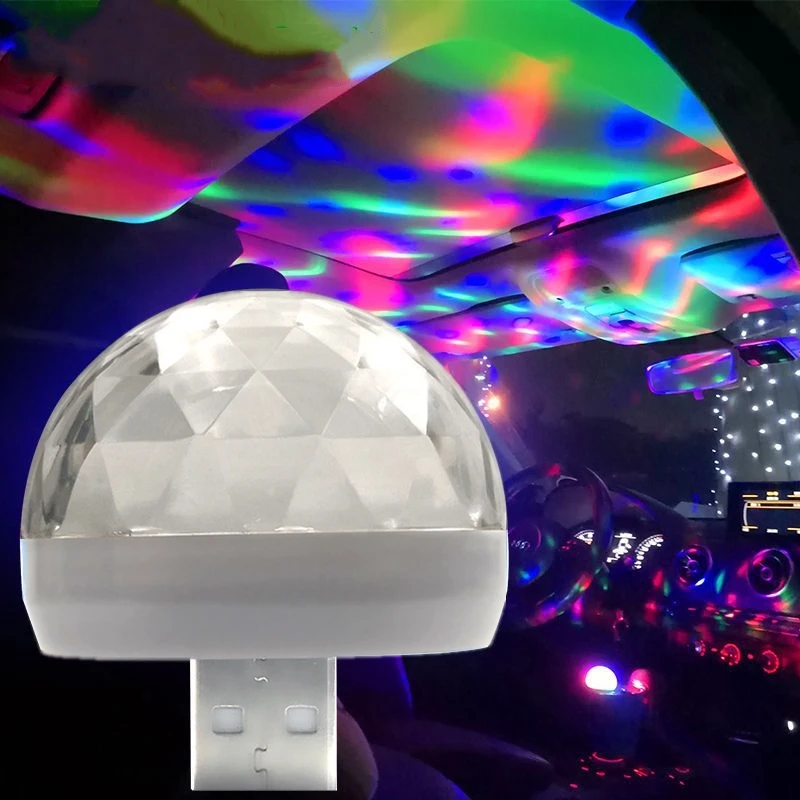 

1PCs Led USB Car Ambient Light 5V RGB Super Mini Romantic 3W Holiday Lights DJ Color Changing Sound Actived Crystal Magic
