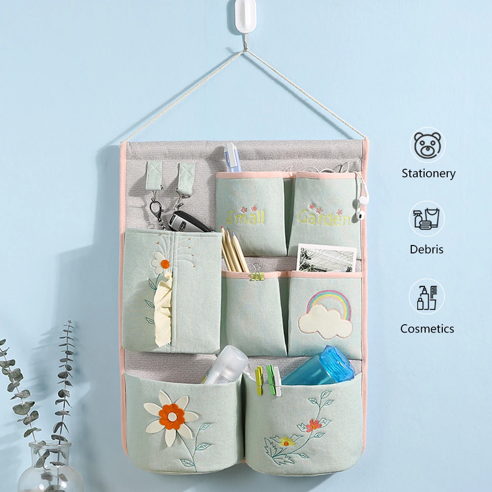 cotton linen organize hanging bags wall mounted home study bathroom kitchen storage bag cartoon multilayer baby elephant set free global shipping