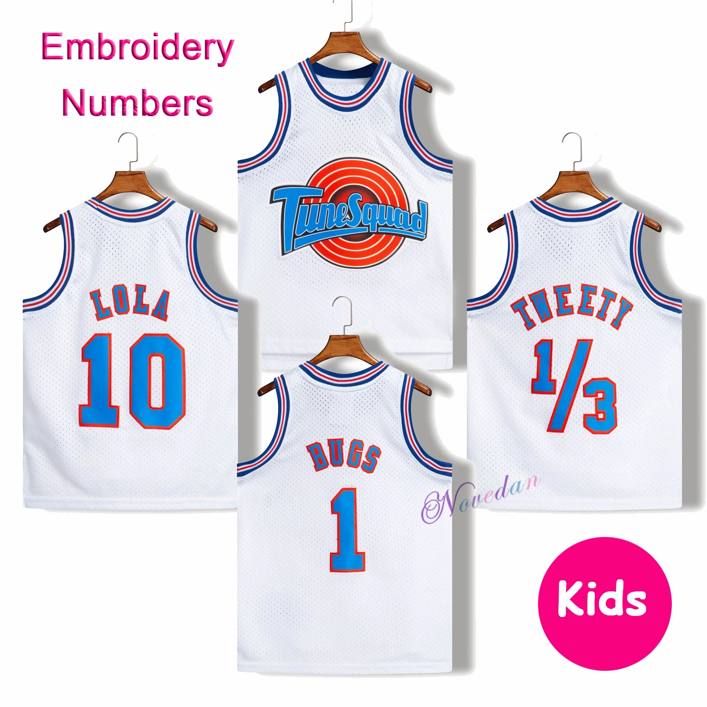

New 2021 Space Jam Jersey Kids Tune Squad LOLA BUGS TWEETY Bunny Basketball Shirt Sports Top Cosplay Costume Embroidery Numbers