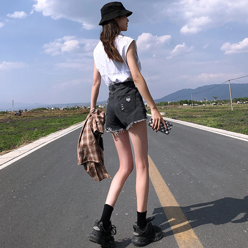 

Lucyever Fashion Hollow Out Tassels Short Pants Women Summer Plus Size Wigh Leg High Waist Shorts Women Blue Short Denims Mujer