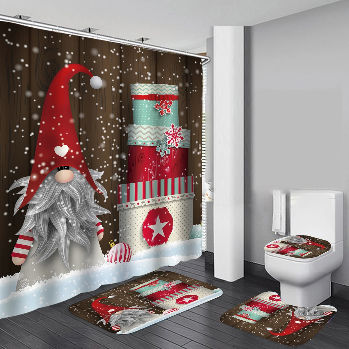 Merry Christmas, водонепроницаемая занавеска для ванной, Рождественский Санта Клаус, коврик для ванной, крышка для унитаза, полиэстер/фланелевая занавеска для душа