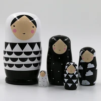 childrens educational toys wooden wind black and white cute wooden matryoshka small 5 layer gift creative gift