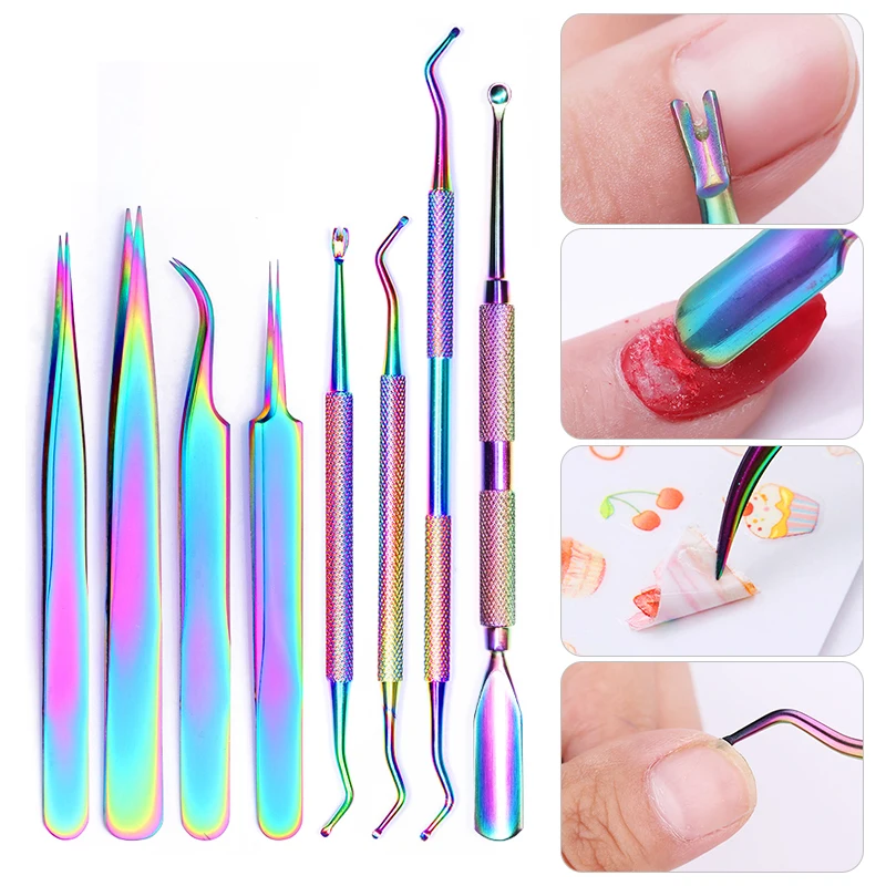 8 видов красочных инструментов из нержавеющей стали для удаления кутикулы УФ