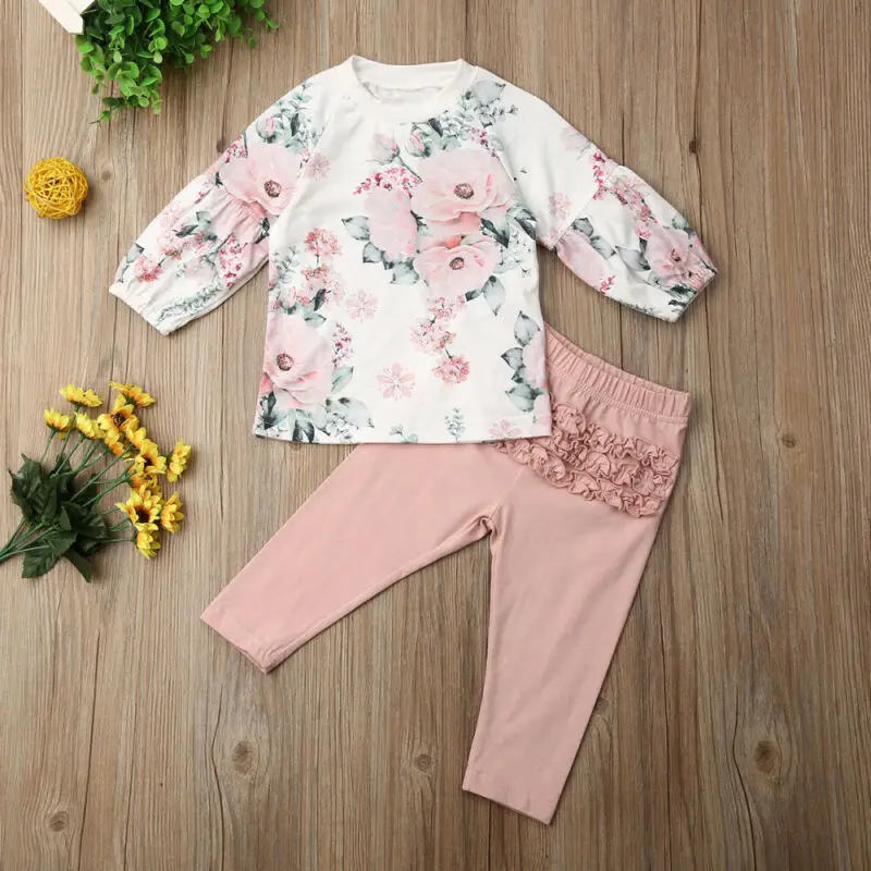 2019 Fashion Toddler Kids Baby Girl Floral Tops Long Sleeve Blouse Ruffle Pants Autumn Winter Outfits Clothes 1-6Years | Мать и ребенок