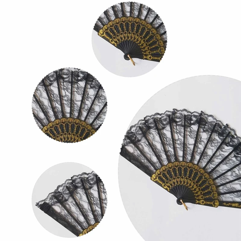 Женский кружевной веер тканевый складной в викторианском стиле для свадебной