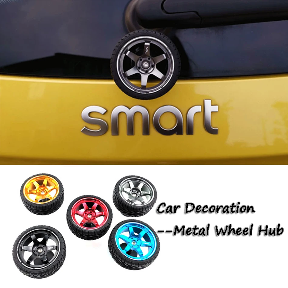 

5 Color Funny Car stickers Instagram Metal Wheel Hub Car Ornament Auto Accessories for smart 450 451 Smart 453 Fortwo Forfour