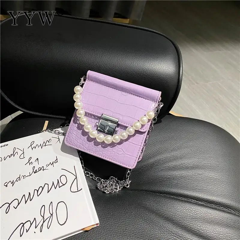 

2020 Summer Women Shoulder Bag Chain Messager Crossbody Bag Pearl Chain Mini Small Package PU Leather Lady Mobile Phone Bag