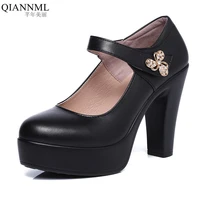 plus size 33 43 qiannml genuine leather shoes woman high heels 2022 ankle rhinestone platform pumps woman work shoe