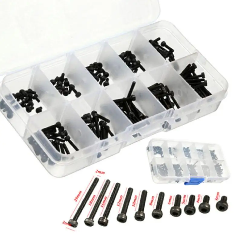 

200 pcs/box Hex Screw M2 Black Carbon Steel Button Head Cap Screw Hexagon Socket Round Head Screws