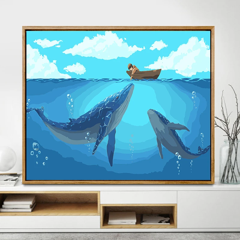 

Whale Play Paintings By Numbers DIY Pictures Oil Coloring By Numbers Set Gift Drawing By Numbers Canvas Decor New Arrivals
