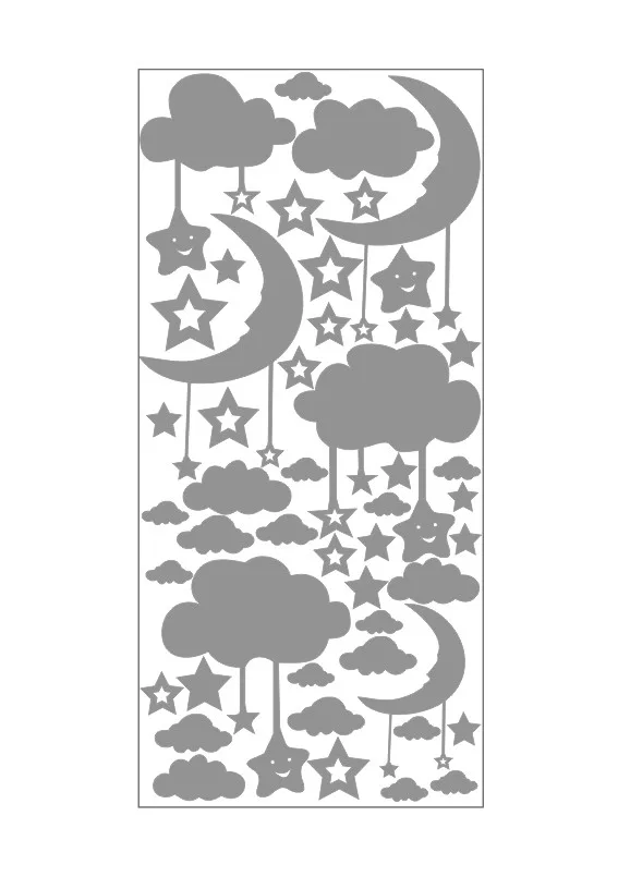 Light Gray Мультфильм полые Звезды Луна облака настенные наклейки для детей детские комнаты художественная Фреска домашний декор DIY пилинг и палка ПВХ обои плакат - Цвет: Light Gray
