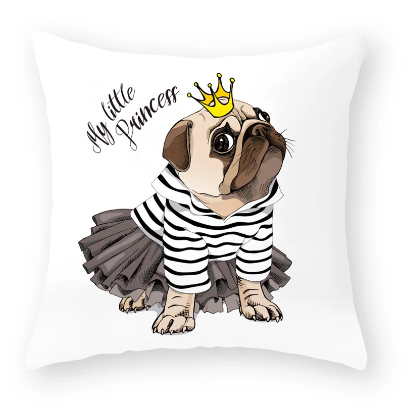 

Cartoon Pug Bulldog Sofa Decorative Cushion Cover Pillow Pillowcase Polyester 45*45 Throw Pillow Home Decor Pillowcover 40599