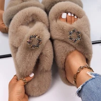 fluffy slippers ladies flip flops faux fur fuzzy slides plush sandals luxury designer wreath home slippers female shoes new 2021