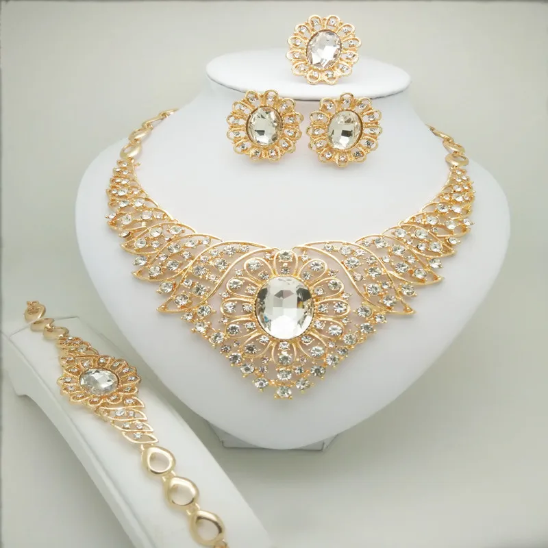 

Quality Saudi Gold Color Nigerian Wedding Jewelry Set Bridal Fashion African Beads Jewelry Set 24k Gold Geometric Necklace Set