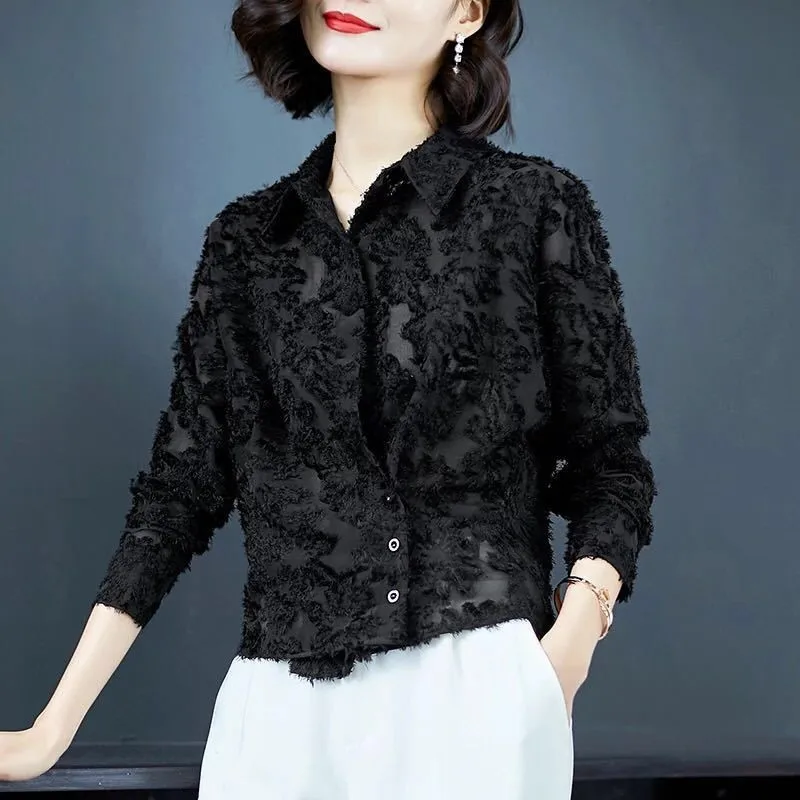 Кружевная рубашка с длинным рукавом новинка женский топ на весну и осень женская