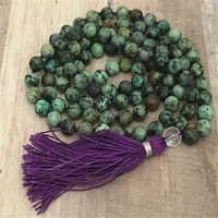 8mm natural african turquoise 108 beads tassel knotted necklace cuff yoga classic handmade buddhism wrist fancy wristband lucky