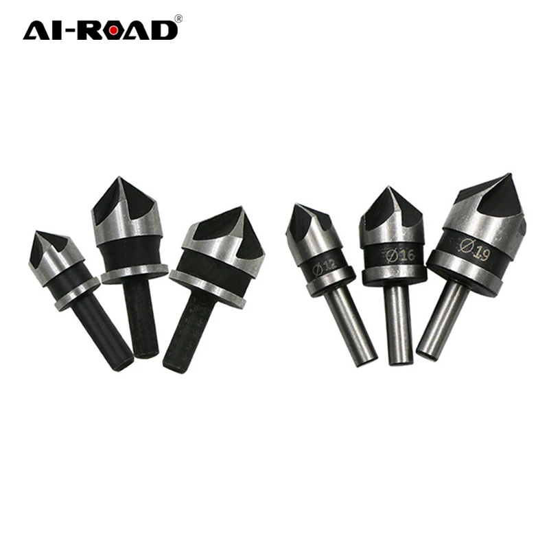 

AI-ROAD 5 Flute Countersink Drill Bit 82 Degree Chamfer 2-3Pcs/Set Woodworking Chamfering Cutter Hex Shank Carpenter Tool