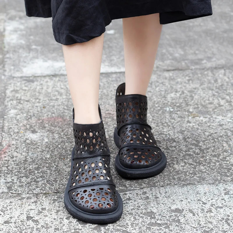 Повседневные кожаные ботинки женские сандалии сезон лето открытые дышащие