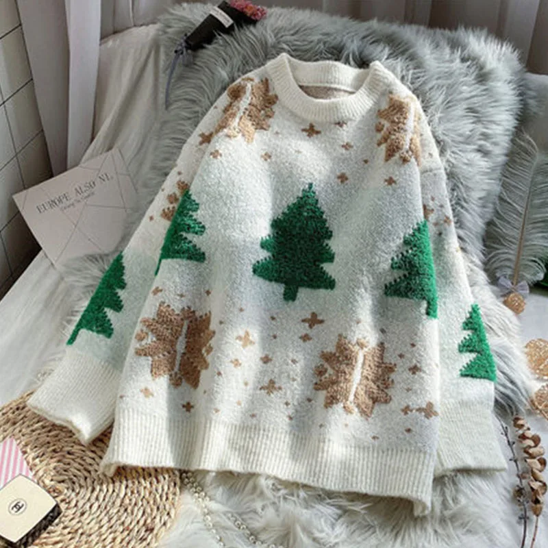 2022 Рождественская одежда женские Пуловеры и свитера вязаный винтажный бархатный