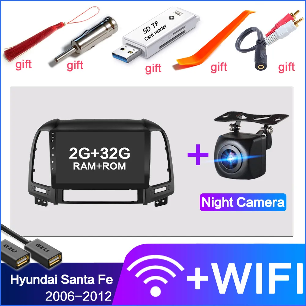 WIFI 2GB 32GB CAM Android 8,1 мультимедийный плеер для hyundai Santa Fe 2 2006-2012 gps Navi 2din видео автомобильное радио головное устройство WiFi 4G SIM 2 din без dvd - Цвет: WIFI 2GB 32GB CAM