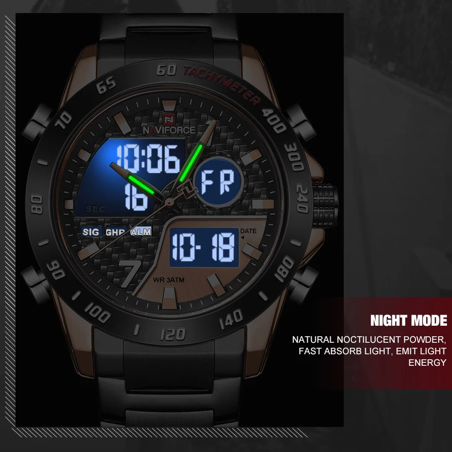 NAVIFORCE 2020 мужские часы модные спортивные Кварцевые светодиодные цифровые военные