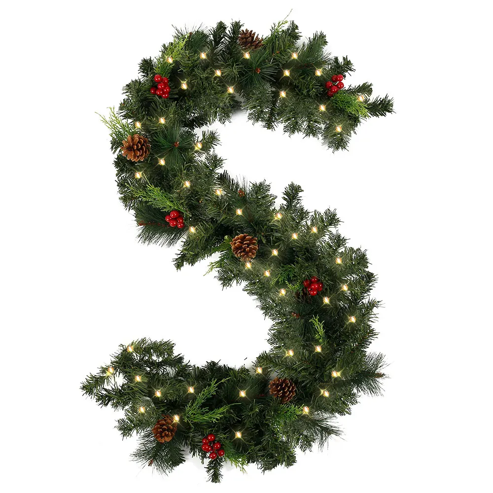 

Рождественский венок из ротанга, 1,8/2,7 м, со светодиодной гирляндой, подвесные украшения для камина, лестницы, Рождественский Декор, гирлянда...