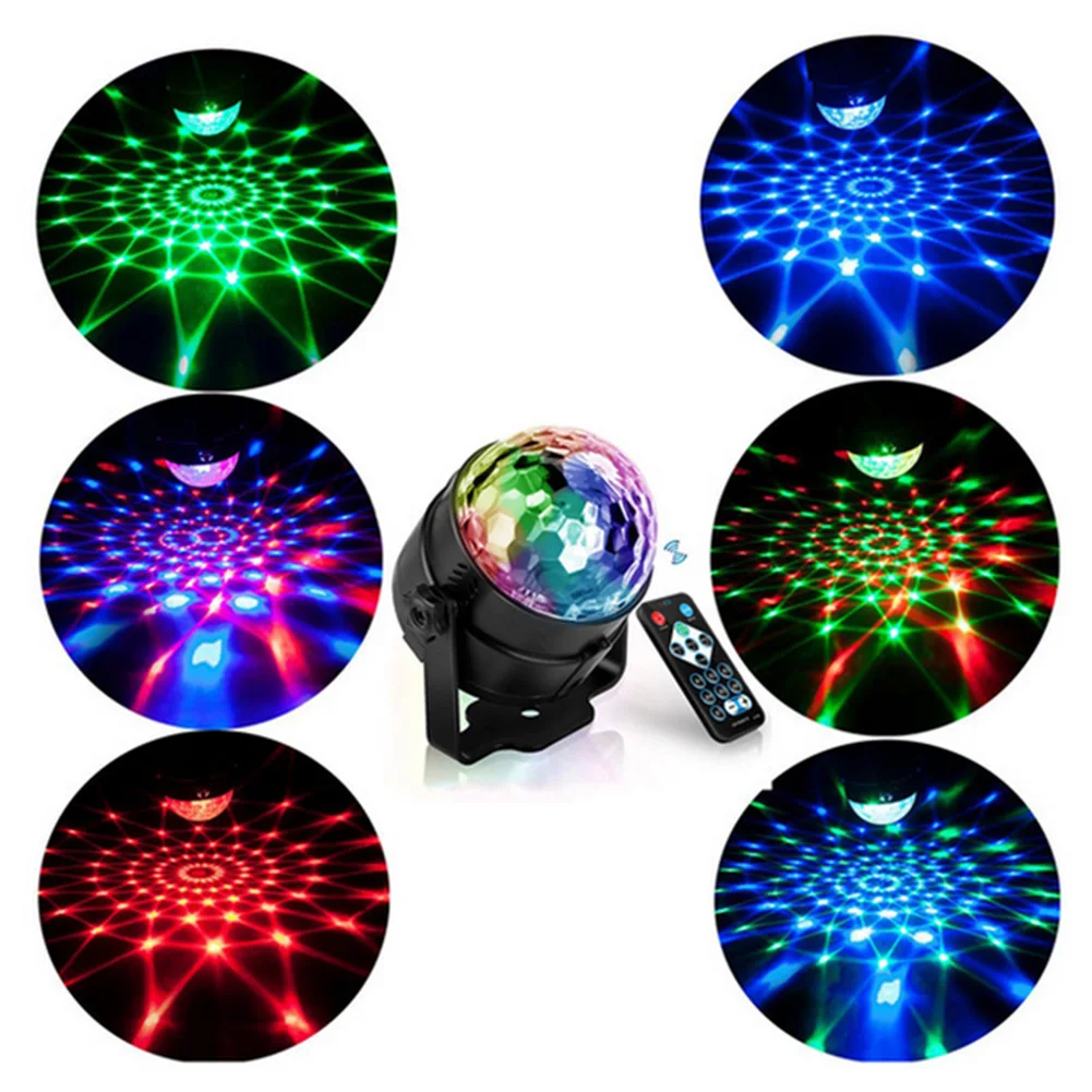 

3 Modes Self-Propelled 3W 3 LED RGB Remote Control Party Lamp Sound Activated Strobe Rotating Disco Ball Light for DJ Stage Xmas
