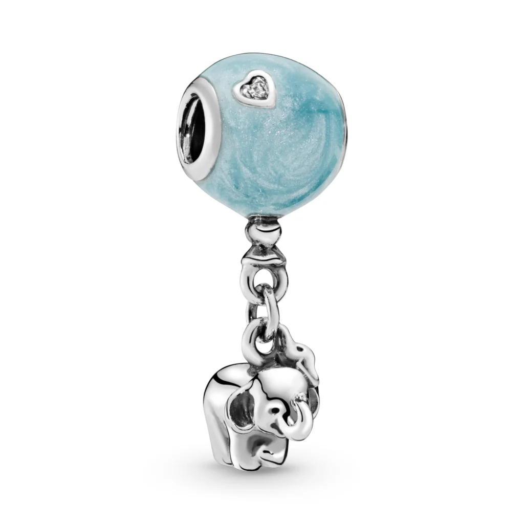 

925 Sterling Silver Elephant and Blue Balloon Dangle Charm Beads Fit Original Pandora Bracelets DIY Jewelry Making For Women