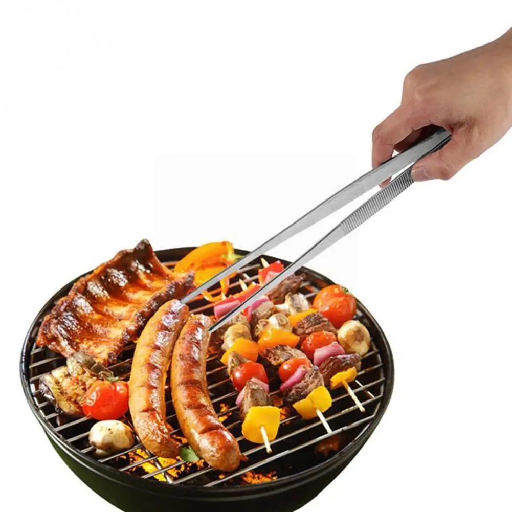 

30cm Long Tweezer Steel Food Tongs Straight Tweezers Barbecue Clip For Kitchen Outdoor Bbq Tool Silver A1j4