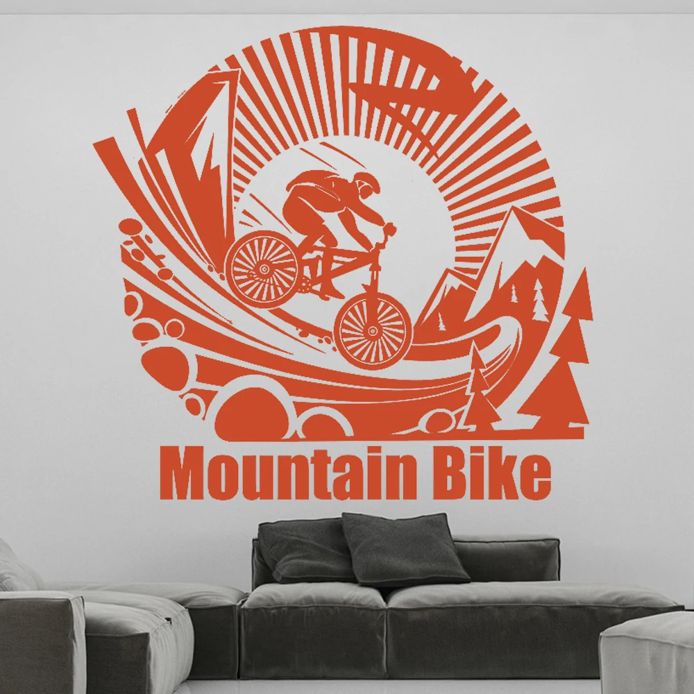 

Виниловая наклейка на стену, украшение, знак горного велосипеда, Спортивная мужская фреска, логотип горного велосипеда, наклейки, ПВХ плака...