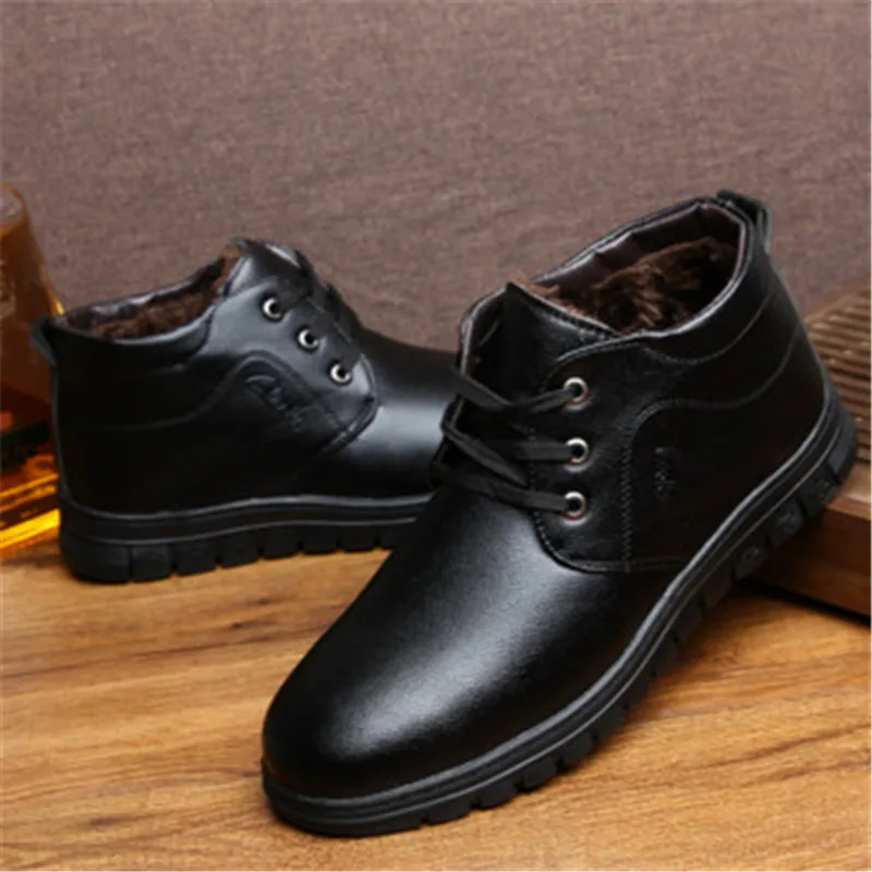 Мужские кожаные ботинки на меху черные или коричневые ботильоны шнуровке с