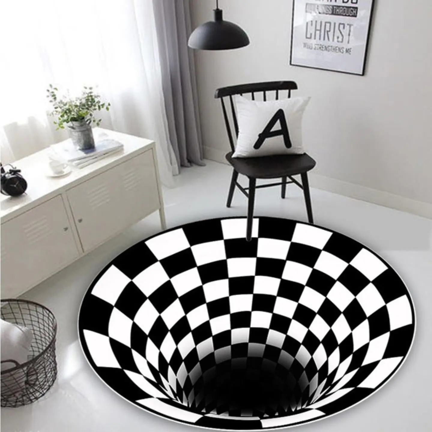

Ковер с иллюзией 3D, черный и белый цвета, нескользящий напольный коврик, абстрактный, геометрический, оптический, для гостиной, спальни, Вихр...
