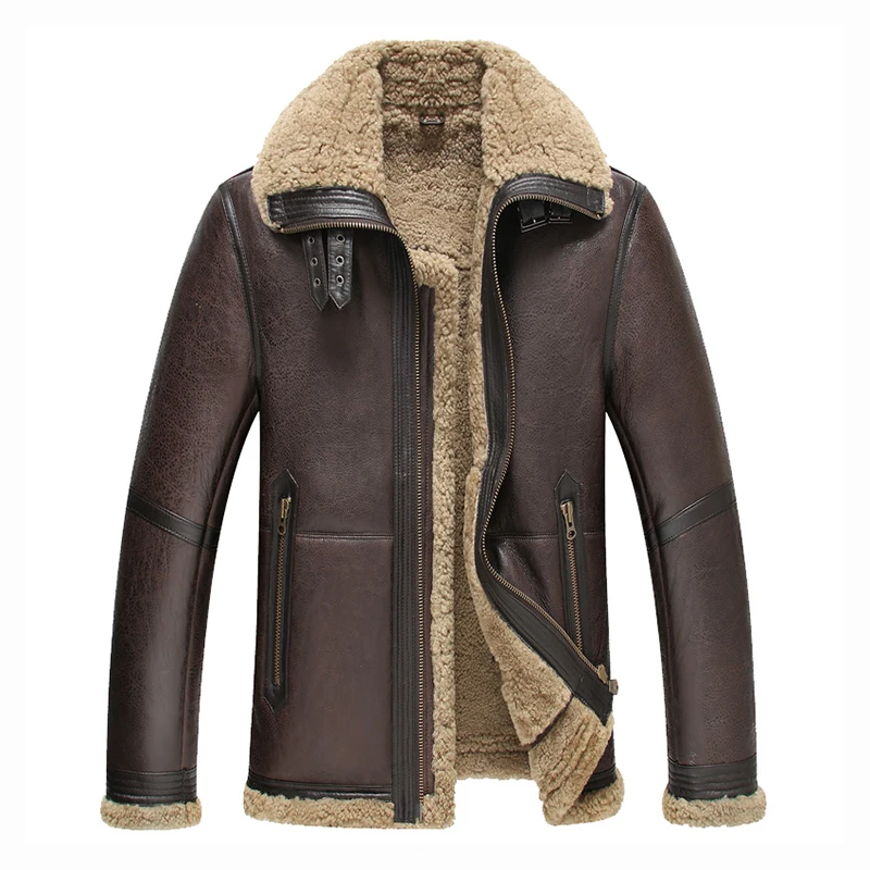 

2021 winter men's fashion vintage color lamb sheep fur sheepskin leather surface shearling wool lining biker jacket coat